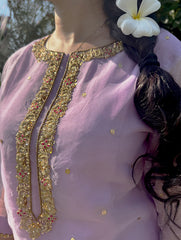 Women’s Lilac and Pink Embroidered Suit – Festive Ethnic Wear with Gold Detailing