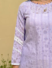 Lilac Textured Kurti with Lace Sleeves – Elegant Women’s Summer Ethnic Wear