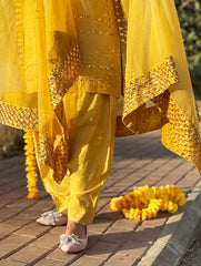 Yellow Mirror Work Suit Set – Women’s Festive Wear with Dupatta