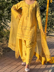 Yellow Mirror Work Suit Set – Women’s Festive Wear with Dupatta